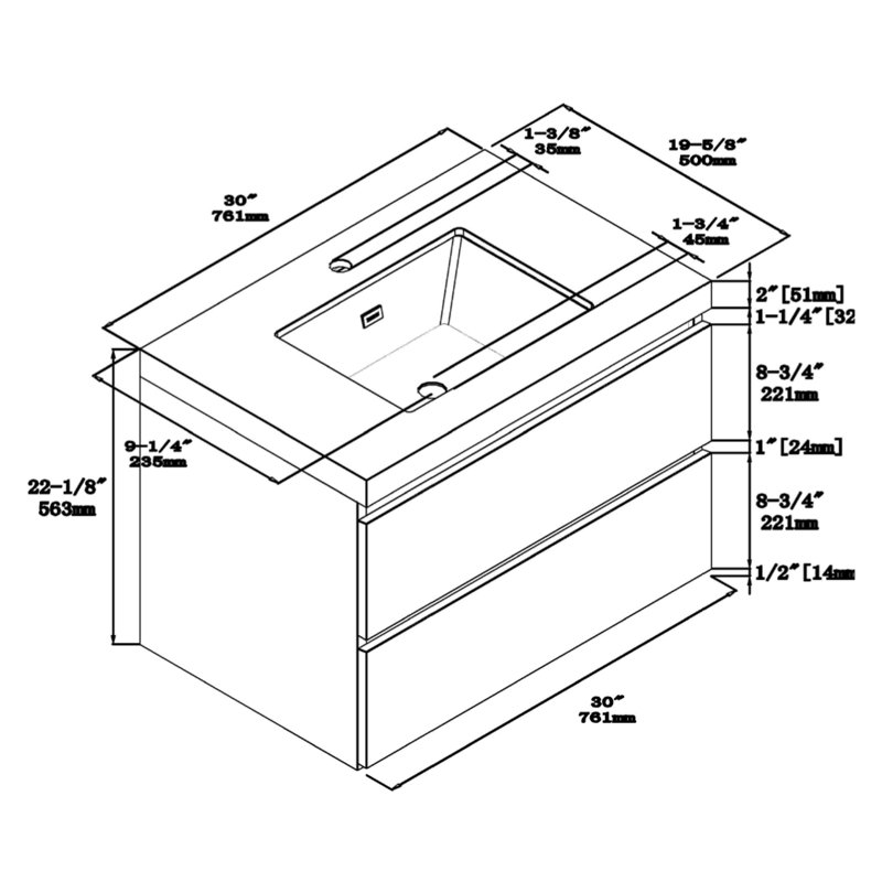 Latitude Run® 30'' Wall Mounted Single Bathroom Vanity with Reinforced